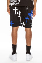 Bejewelled Chrome Skull Shorts with Elastic Waist