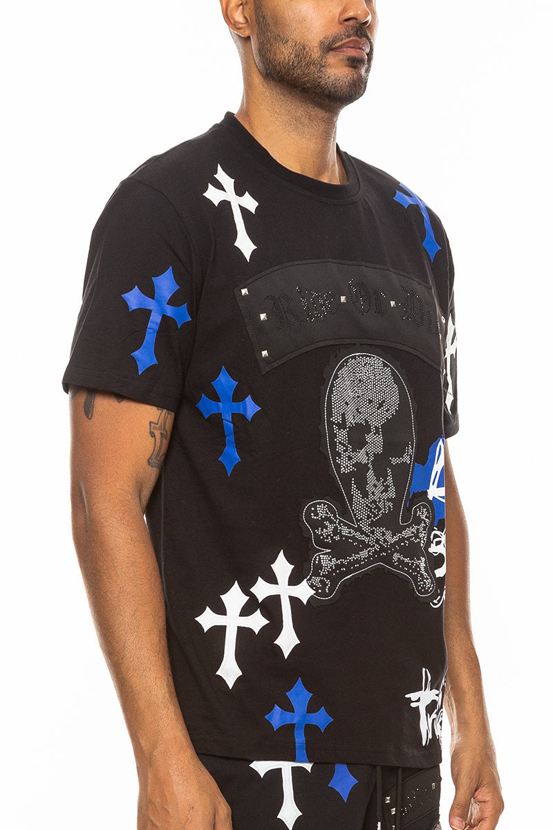 Bejewelled Chrome Skull Graphic T-Shirt