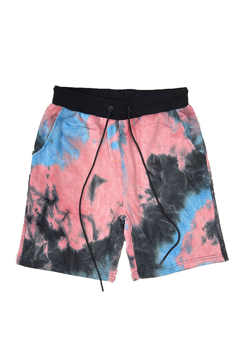 Black Band Tie Dye Shorts with Drawstring