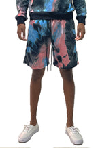 Black Band Tie Dye Shorts with Drawstring