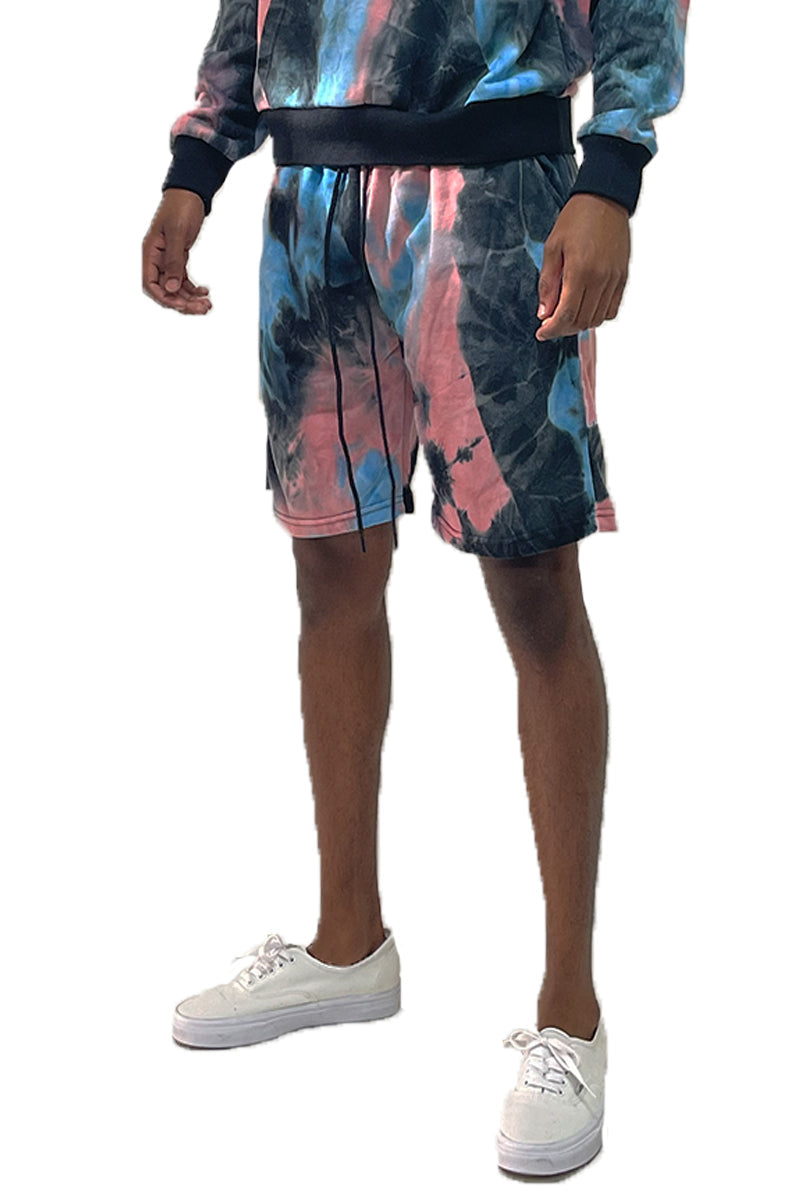 Black Band Tie Dye Shorts with Drawstring