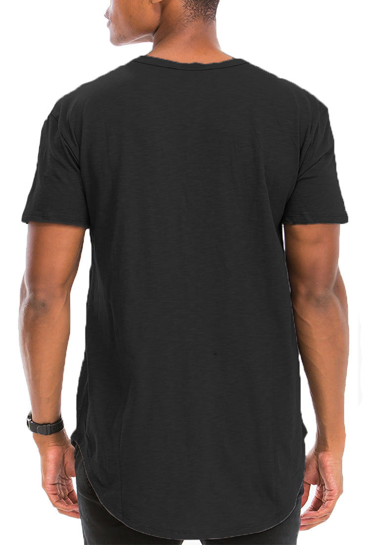 Men's Scallop Henley Tee – Soft Cotton, 4-Button
