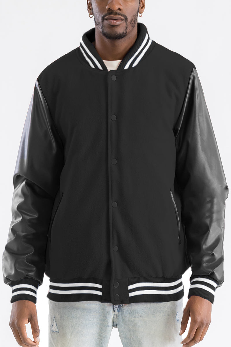 Melton Varsity Letterman Jacket with PU Sleeves