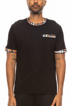 Checkered Detail T-Shirt with Plaid Collar & Pocket
