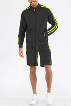 Two Stripe Cargo Short Set with Full Zip Jacket