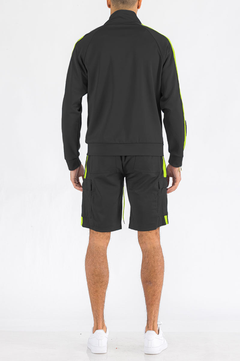 Two Stripe Cargo Short Set with Full Zip Jacket