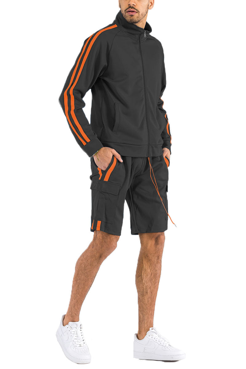 Two Stripe Cargo Short Set with Full Zip Jacket