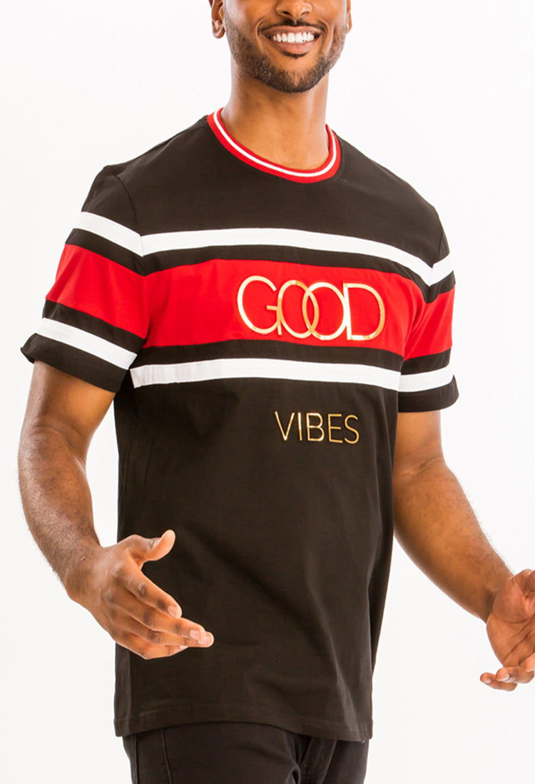 Good Vibes Tee – 100% Cotton with Gold Raised Text