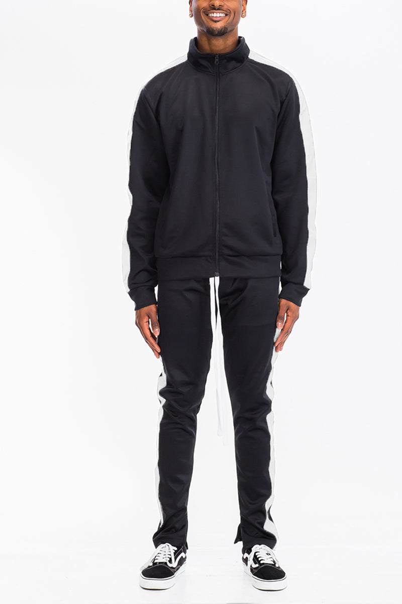 Men's Single Stripe Track Suit – Full Zip Jacket & Pants