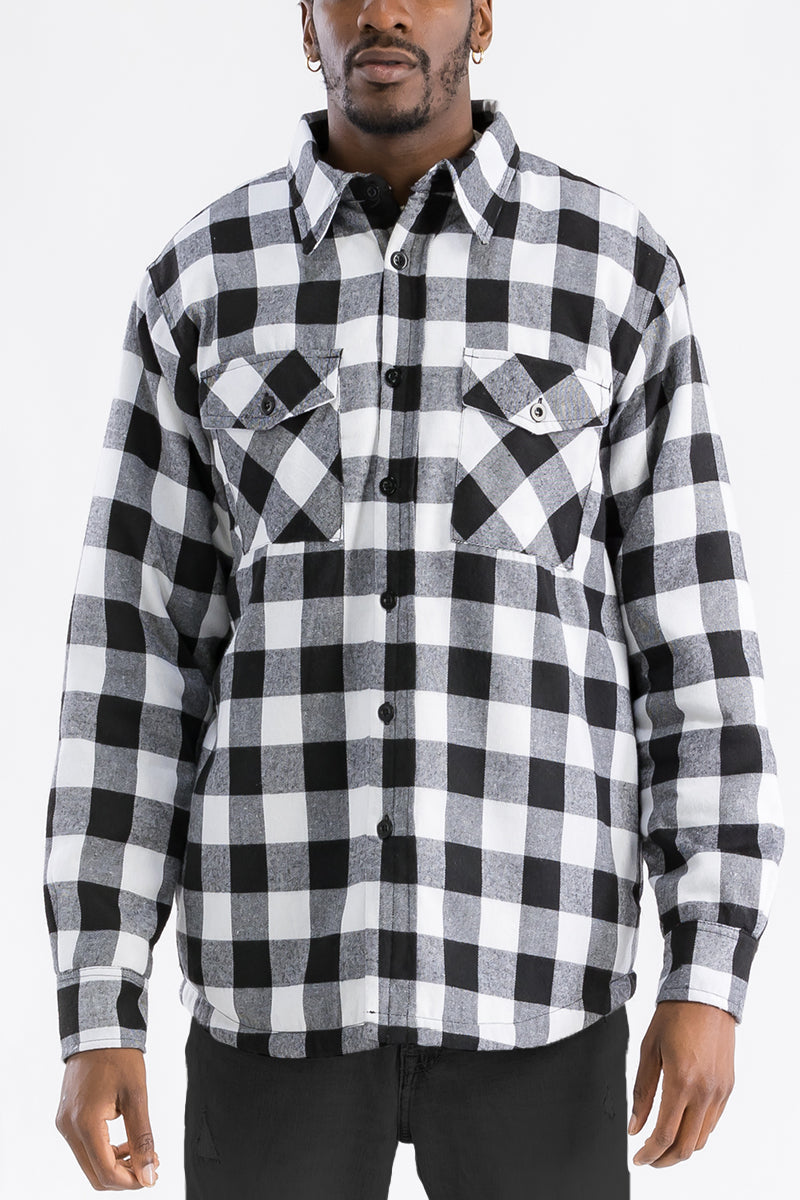 Quilted Flannel Shirt Jacket with Chest Pockets