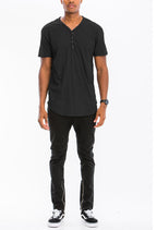 Men's Scallop Henley Tee – Soft Cotton, 4-Button
