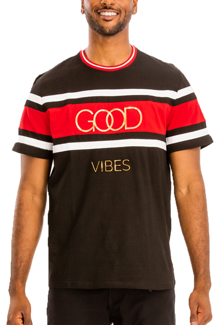 Good Vibes Tee – 100% Cotton with Gold Raised Text