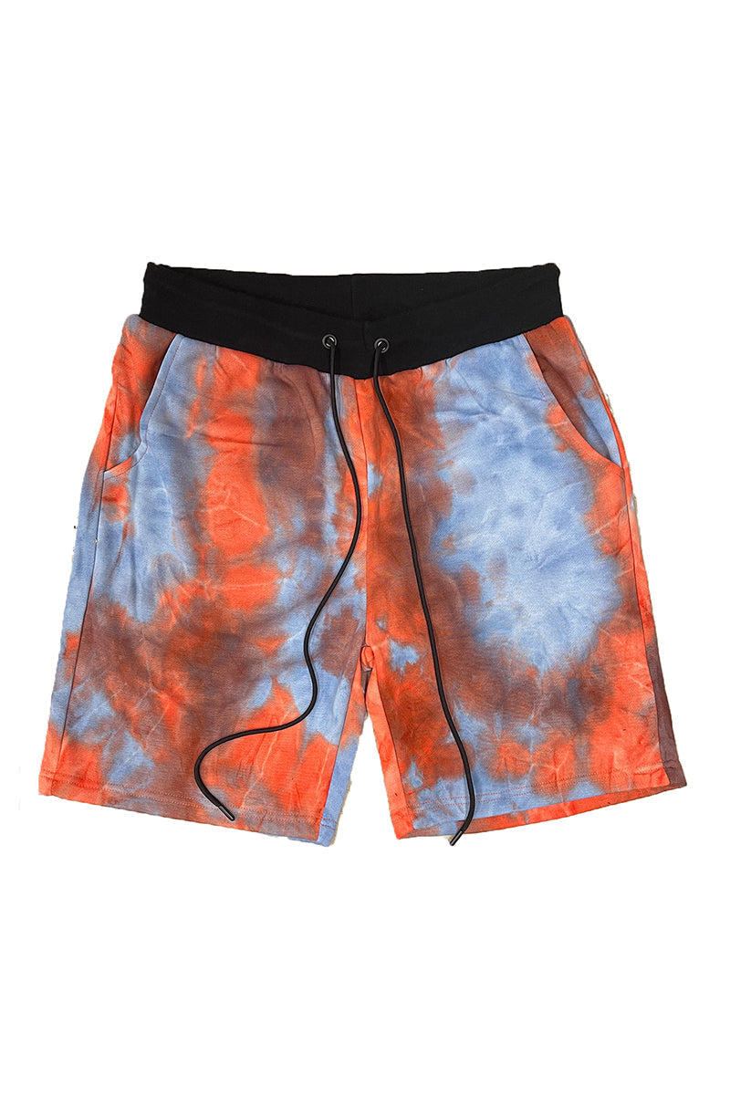 Black Band Tie Dye Shorts with Drawstring