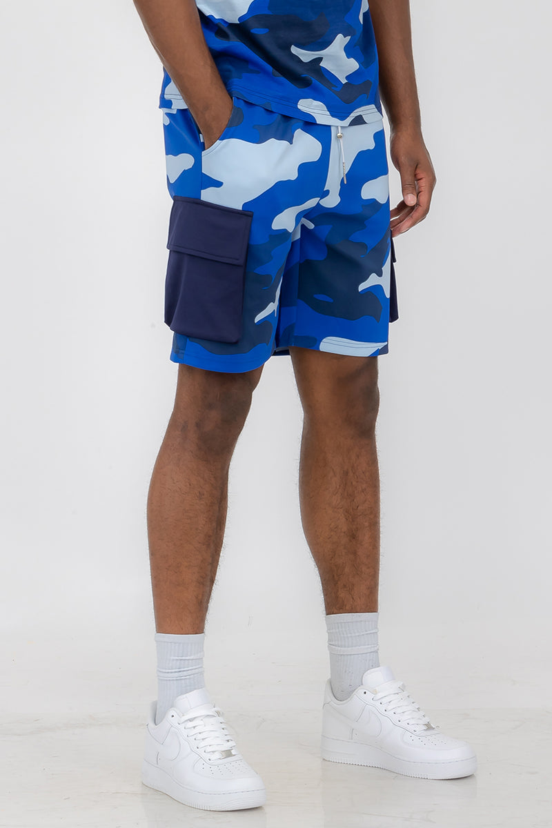 Full Camo Digital Print Cargo Shorts with Toggle