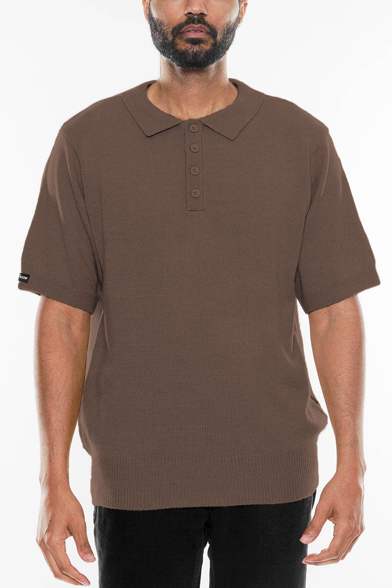 Knit Striped Polo Shirt | Button Closure Pullover