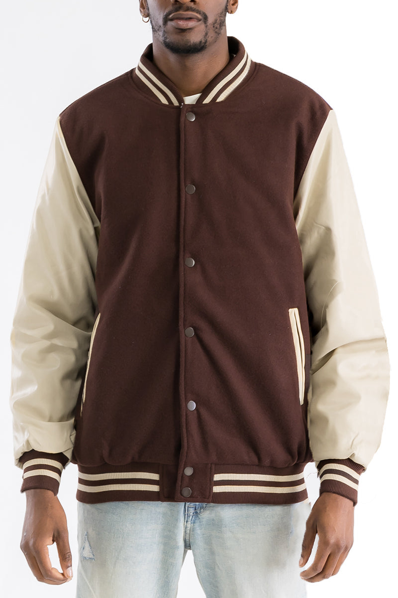 Melton Varsity Letterman Jacket with PU Sleeves