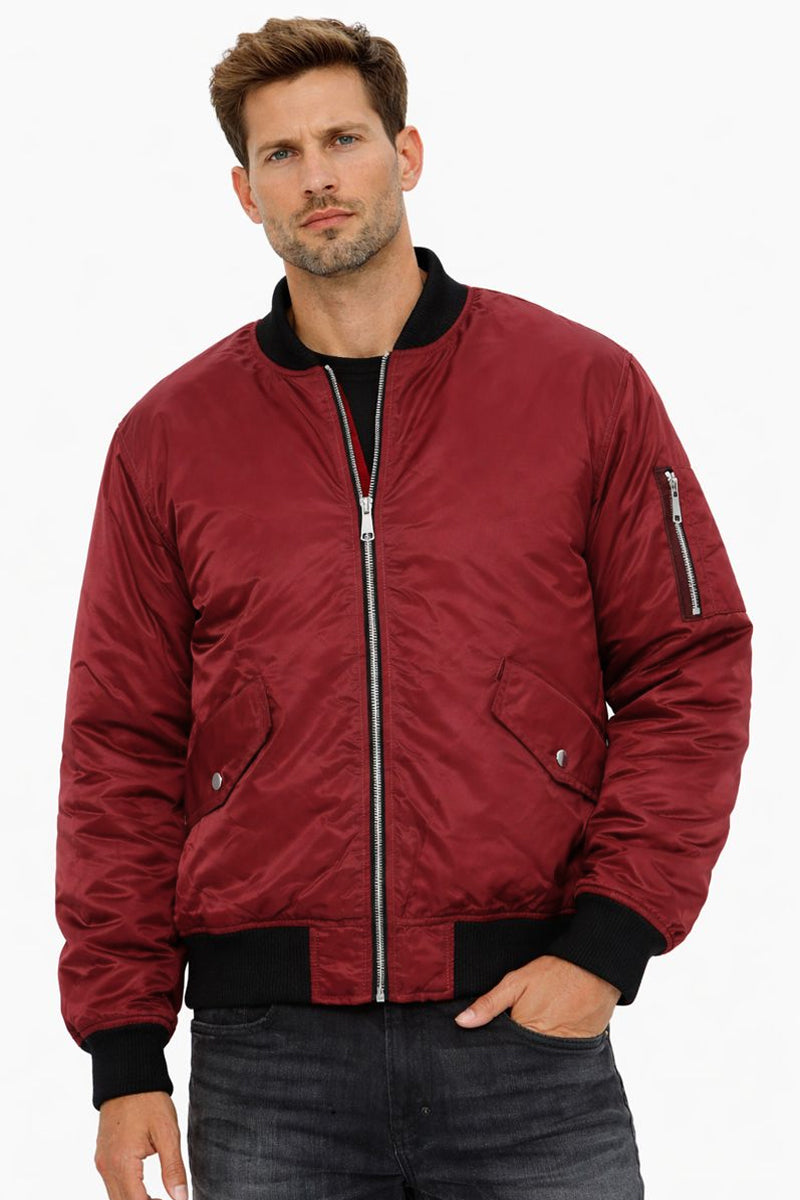Padded Bomber Jacket with Utility Sleeve Pocket