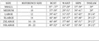 Byrka sizing chart for clothing with size reference, bust, waist, hips, and inseam measurements.