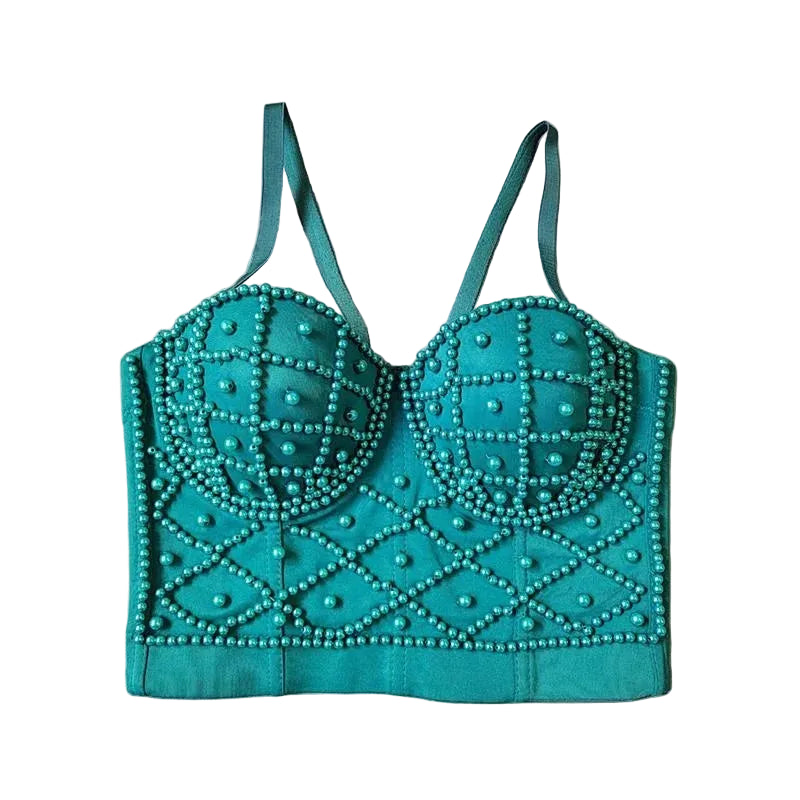 VacationGrabs Alluring Strapless Pearl Bra Top in Multiple Colors