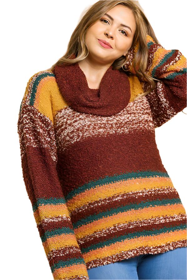 Women's SweatersMulticolor Striped Fuzzy Knit Long Sleeve Pullover - VacationGrabs