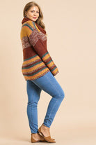 Women's SweatersMulticolor Striped Fuzzy Knit Long Sleeve Pullover - VacationGrabs