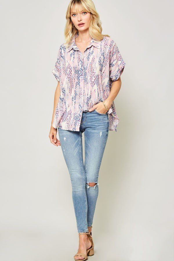 Women's ShirtsOrnately Patterned Woven Top - VacationGrabs