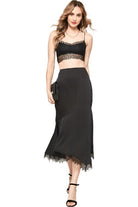 Women's SkirtsBlack Lace Solid Woven Midi Skirt - VacationGrabs