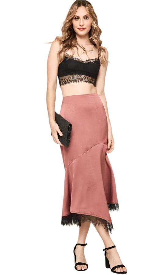 Women's SkirtsRose Pink Solid Woven Midi Skirt - VacationGrabs