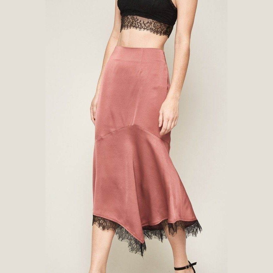 Rose Pink Solid Woven Midi Skirt - VacationGrabs