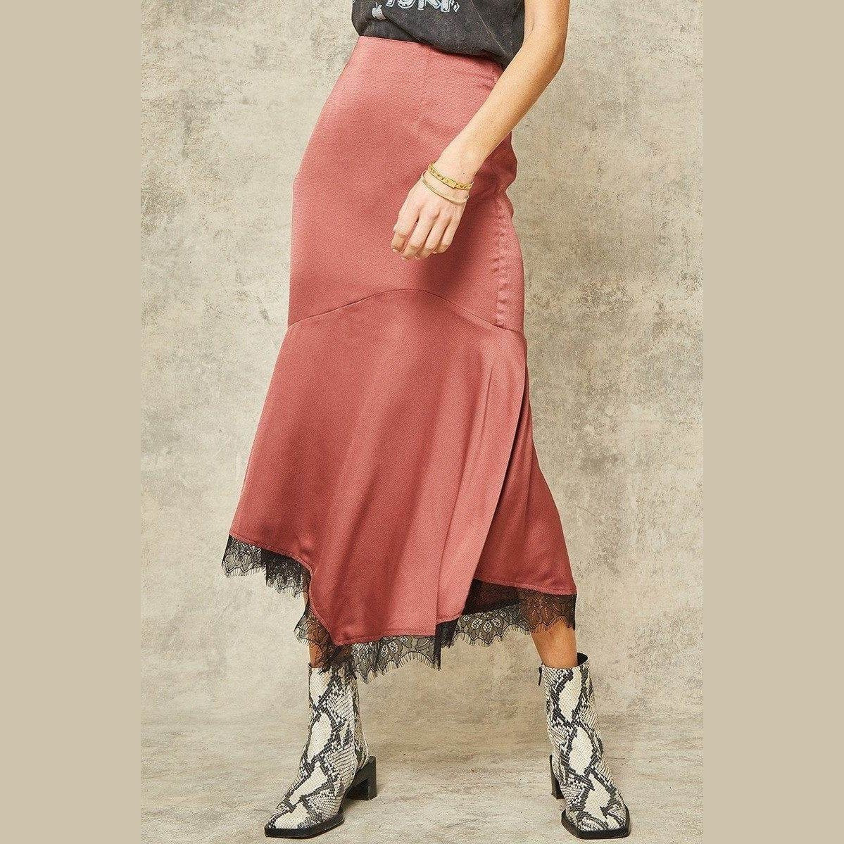 Rose Pink Solid Woven Midi Skirt - VacationGrabs