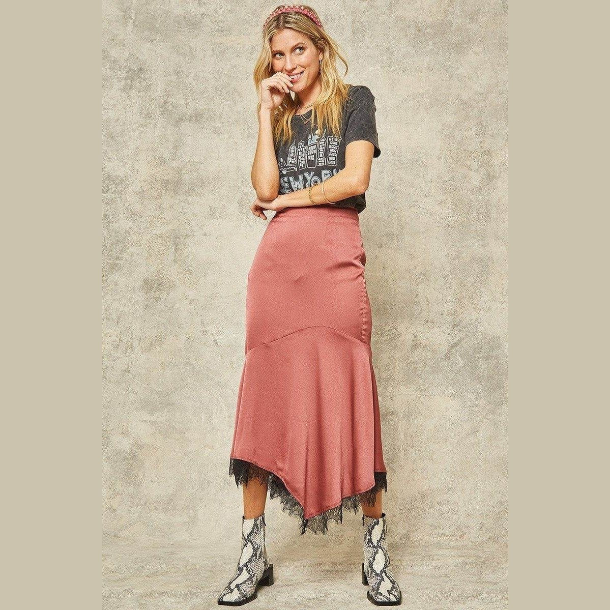 Rose Pink Solid Woven Midi Skirt - VacationGrabs