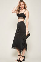 Women's SkirtsBlack Lace Solid Woven Midi Skirt - VacationGrabs