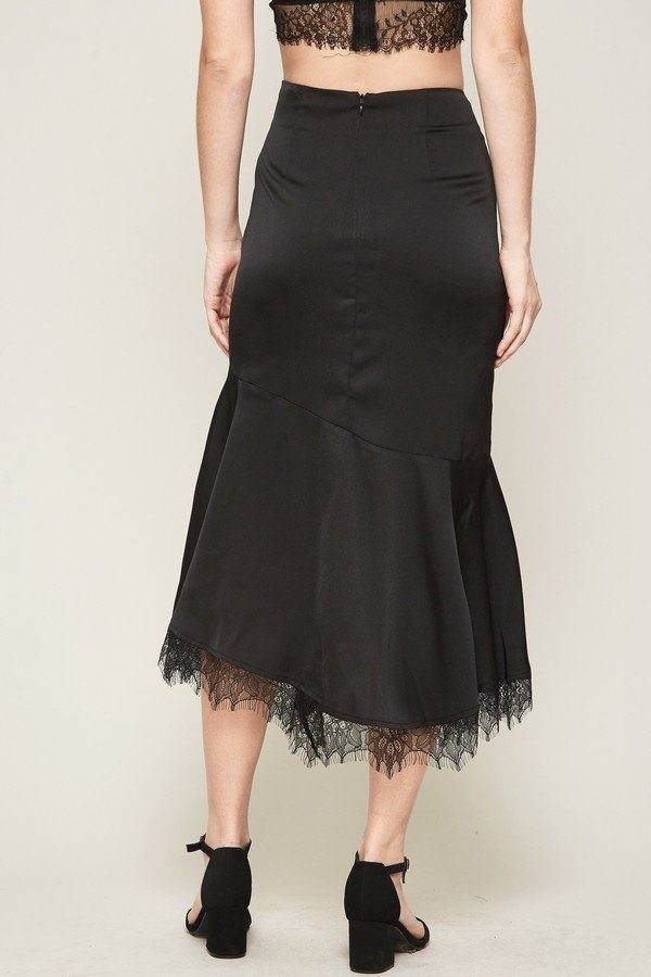 Black Lace Solid Woven Midi Skirt - VacationGrabs