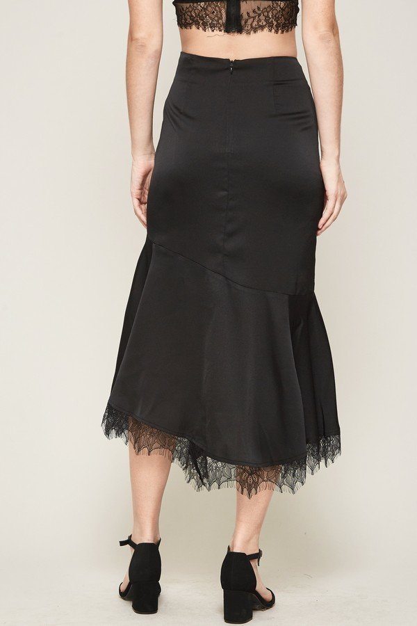 Women's SkirtsBlack Lace Solid Woven Midi Skirt - VacationGrabs