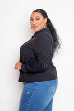 Blouse with Punched Sleeves - VacationGrabs
