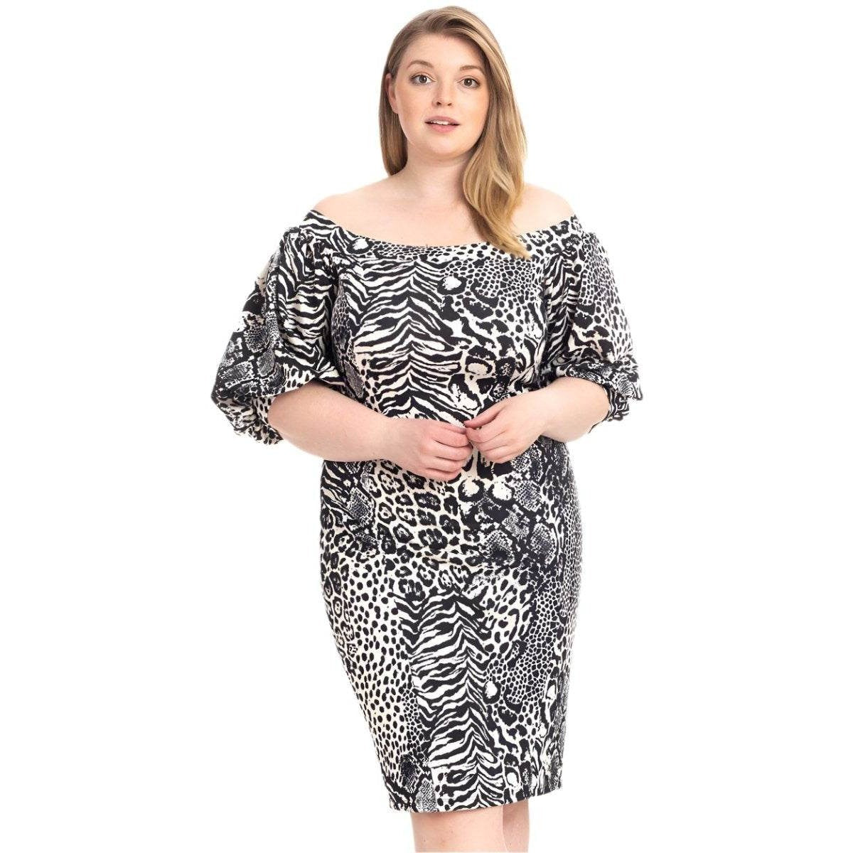 Plus Size Animal Print Crepe Stretch Bodycon Dress - VacationGrabs