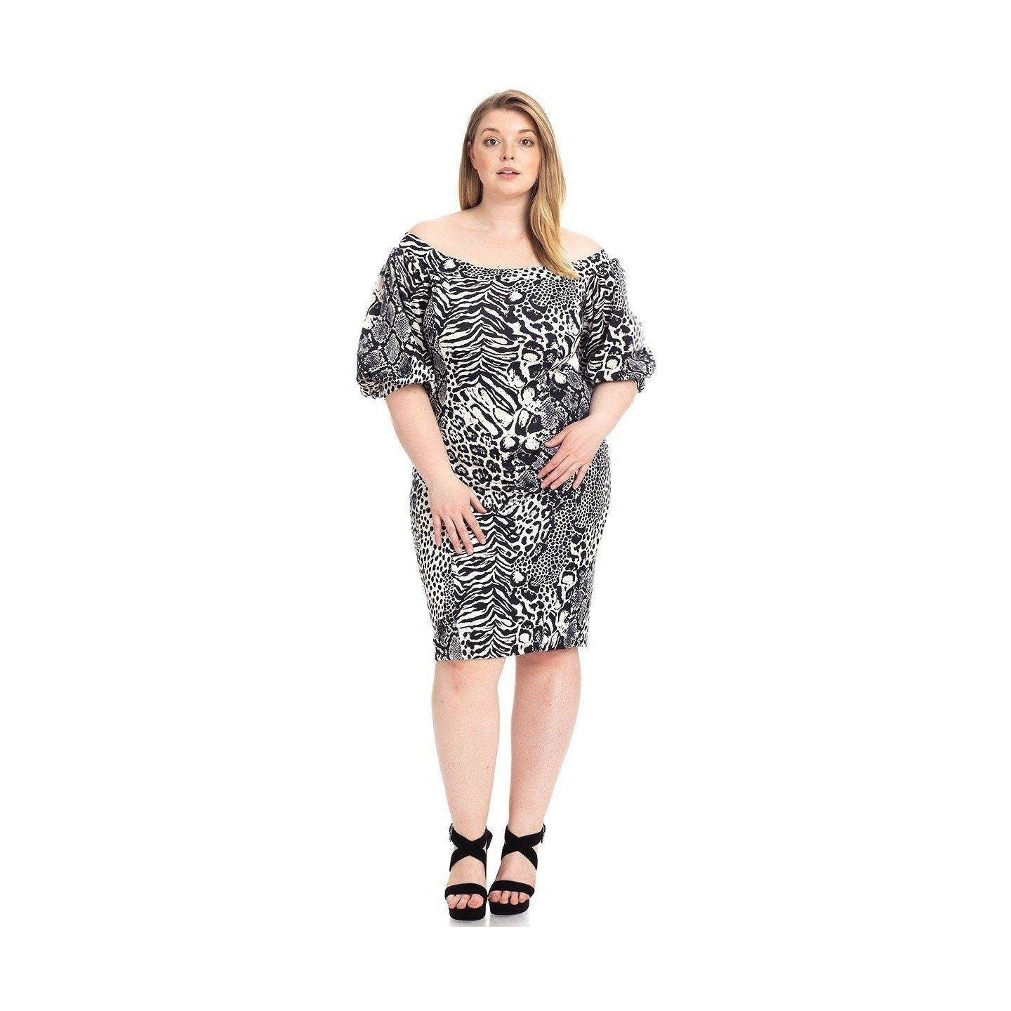 Plus Size Animal Print Crepe Stretch Bodycon Dress - VacationGrabs