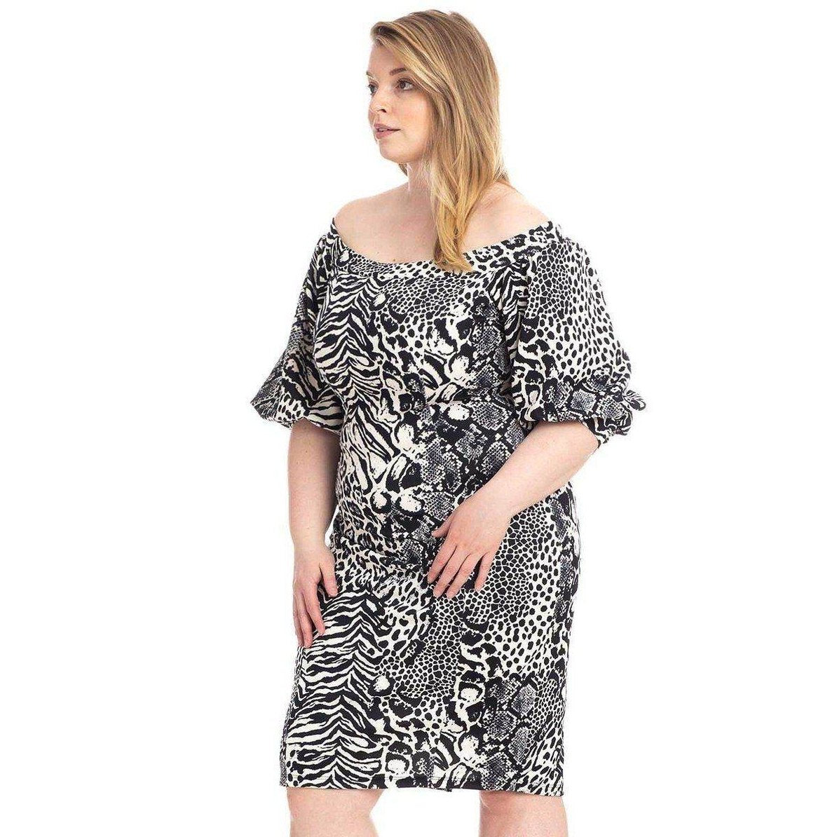 Plus Size Animal Print Crepe Stretch Bodycon Dress - VacationGrabs