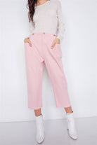 Women's PantsPastel Chic Solid Ankle Wide Leg Adjustable Snap Waist Pants - VacationGrabs