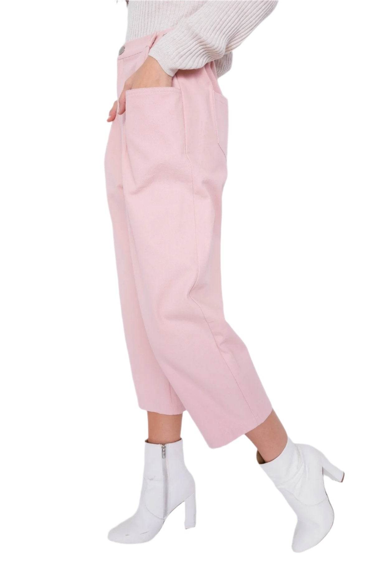 Pastel Chic Ankle Wide Leg Adjustable Waist Pants - VacationGrabs