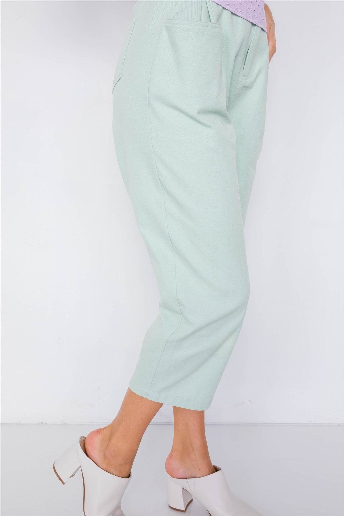 Pastel Chic Ankle Wide Leg Adjustable Waist Pants - VacationGrabs