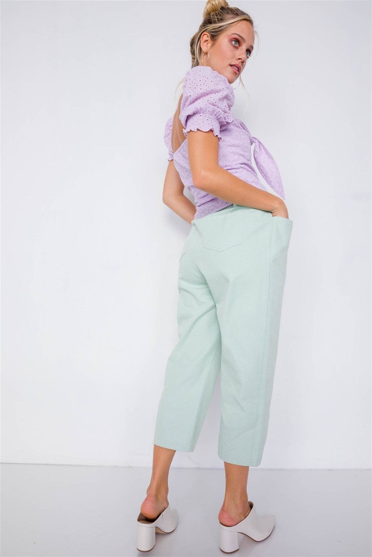 Pastel Chic Ankle Wide Leg Adjustable Waist Pants - VacationGrabs