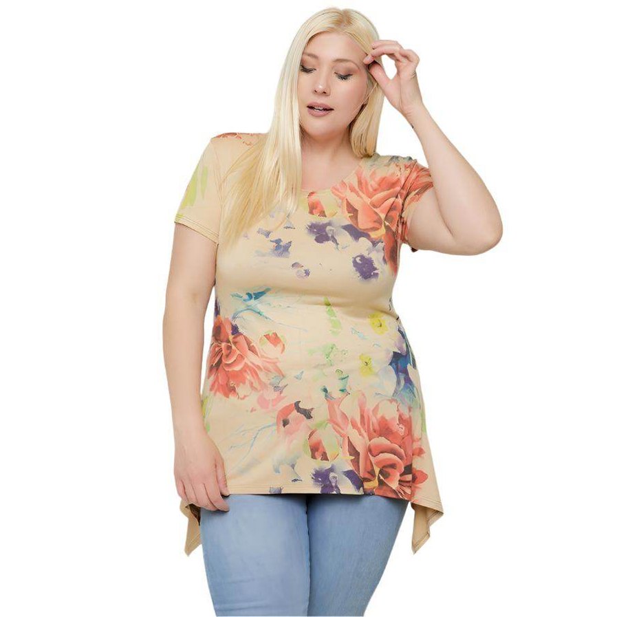 Multi-colored Watercolor Flower Print Tunic - VacationGrabs