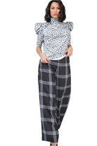 Women's PantsHigh Waist Plaid Print Wide Leg Pants - VacationGrabs