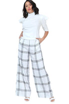 Women's PantsHigh Waist Plaid Print Wide Leg Pants - VacationGrabs