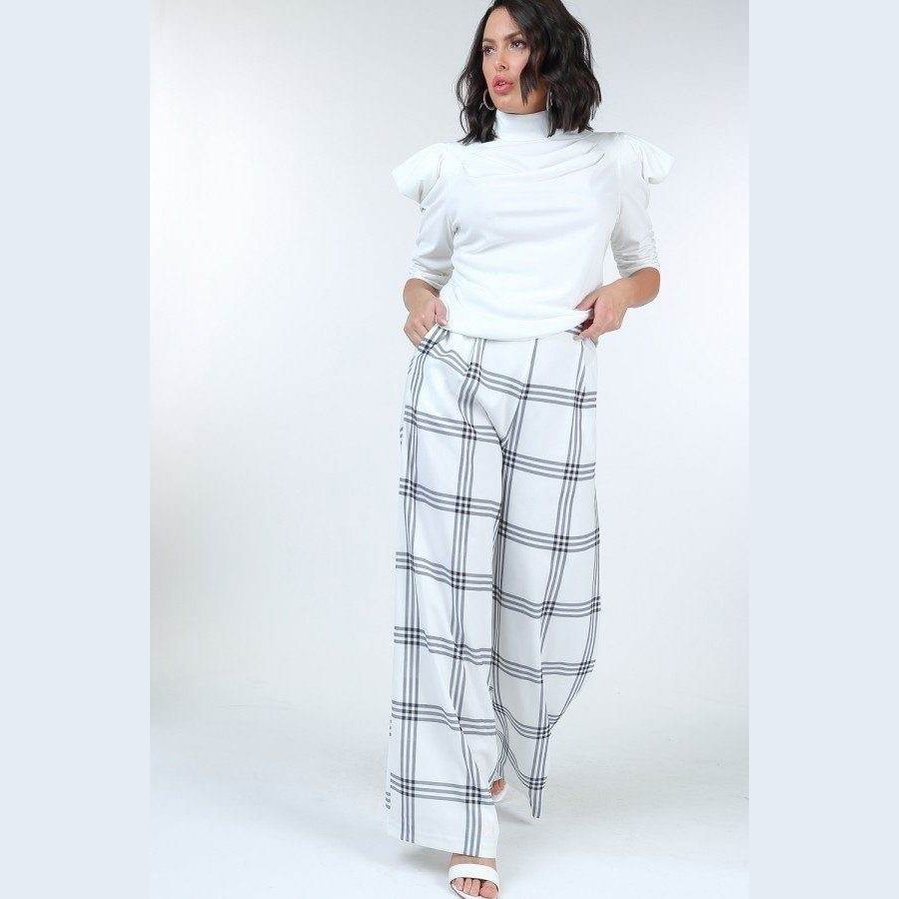 High Waist Plaid Print Wide Leg Pants - VacationGrabs