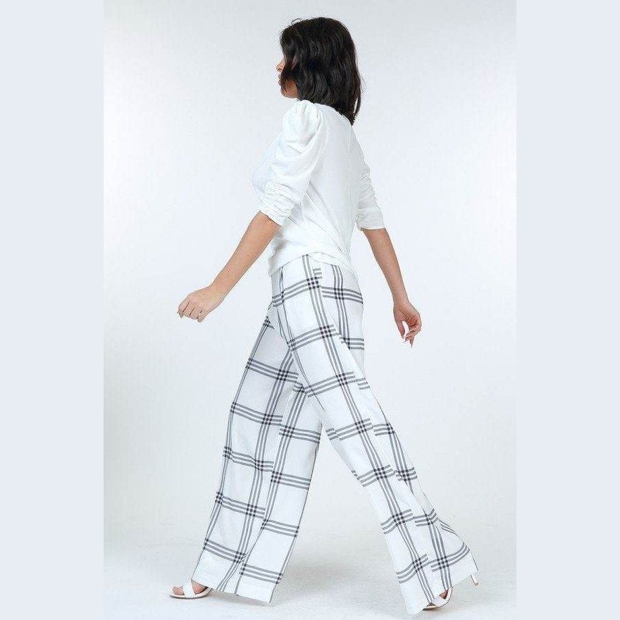 High Waist Plaid Print Wide Leg Pants - VacationGrabs