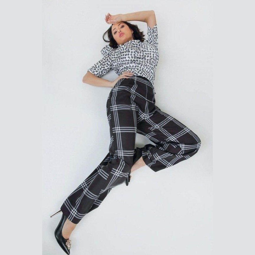 High Waist Plaid Print Wide Leg Pants - VacationGrabs