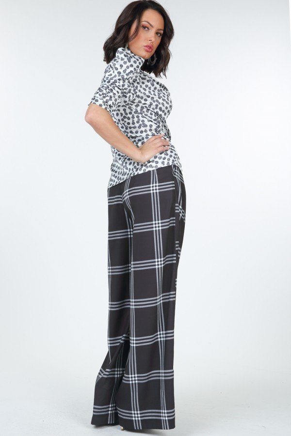 Women's PantsHigh Waist Plaid Print Wide Leg Pants - VacationGrabs