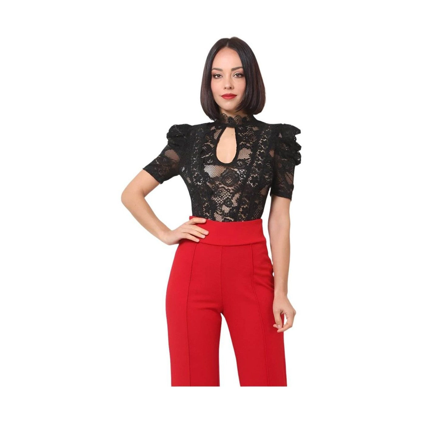 Lace Bodysuit W/front Key Hole Opening Details - VacationGrabs
